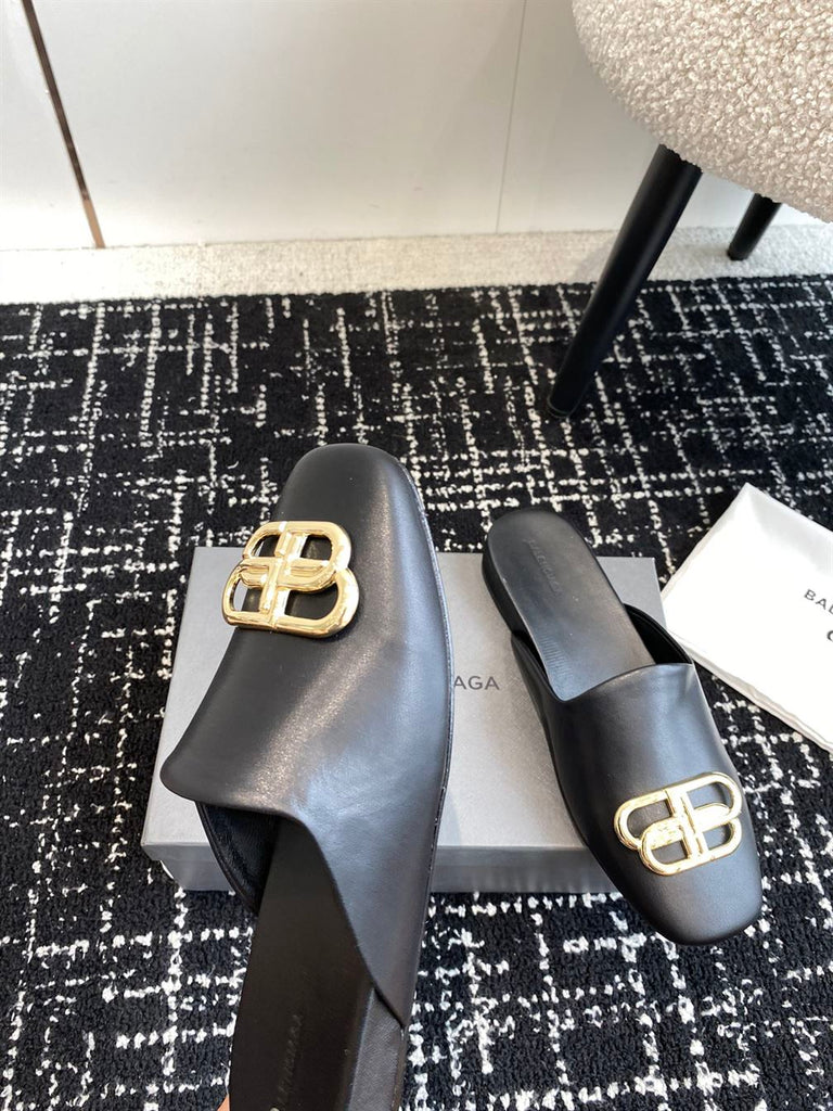 BALENCIAGA COSY BB LOGO PLAQUE MULES - E006