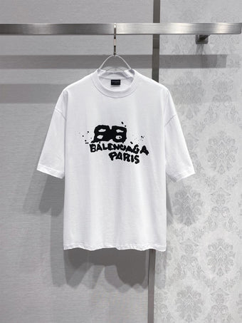 BALENCIAGA COTTON T-SHIRT WHITE BLACK - Y041