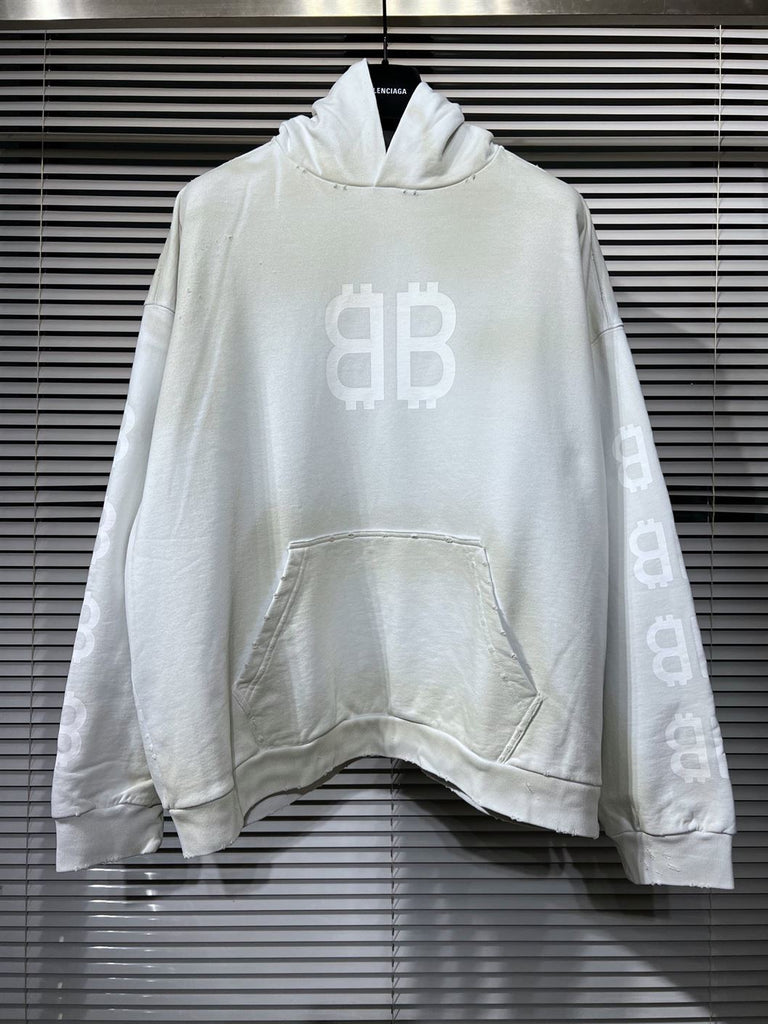 BALENCIAGA CRYPTO HOODIE MEDIUM FIT IN WHITE - BH039