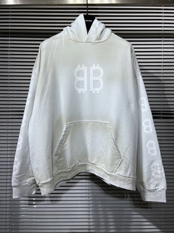 BALENCIAGA CRYPTO HOODIE MEDIUM FIT IN WHITE - BH039