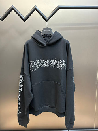 BALENCIAGA DIY METAL OUTLINE HOODIE OVERSIZED IN BLACK WHITE - BH006