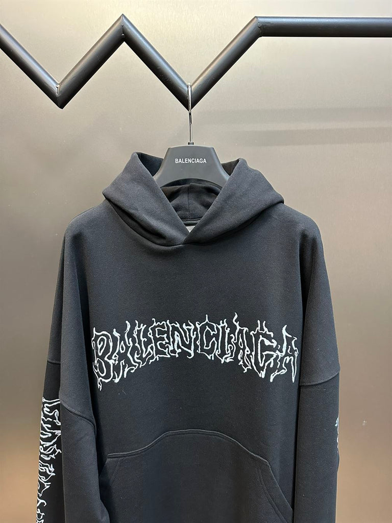 BALENCIAGA DIY METAL OUTLINE HOODIE OVERSIZED IN BLACK WHITE - BH006