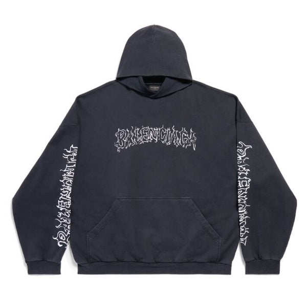 BALENCIAGA DIY METAL OUTLINE HOODIE OVERSIZED IN BLACK WHITE - BH006