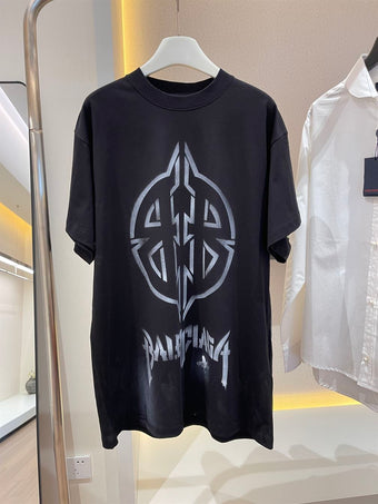 BALENCIAGA METAL BB STENCIL T-SHIRT OVERSIZED IN BLACK WHITE - Y033