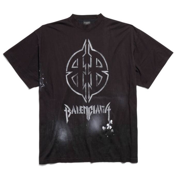 BALENCIAGA METAL BB STENCIL T-SHIRT OVERSIZED IN BLACK WHITE - Y033