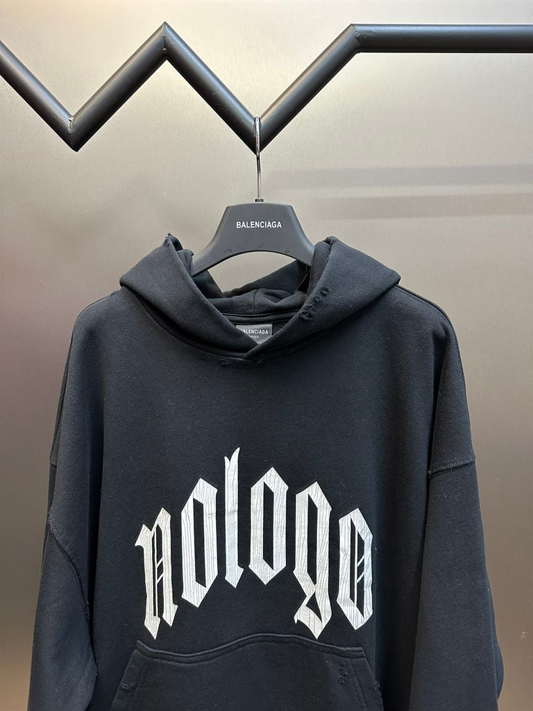 BALENCIAGA NOLOGO HOODIE MEDIUM FIT IN BLACK GREY - BH007