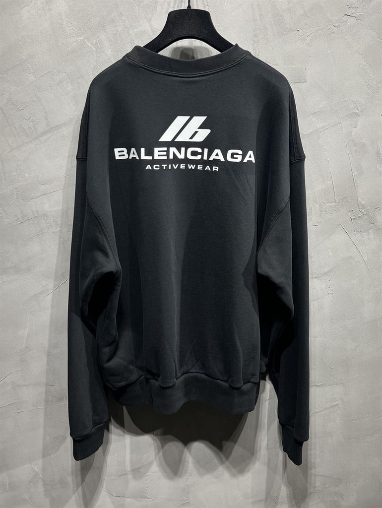 BALENCIAGA OVERSIZED BLACK COTTON SWEATSHIRT WITH LOGO - BH012