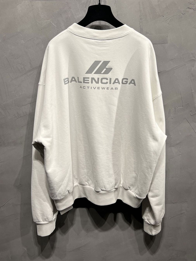 BALENCIAGA OVERSIZED WHITE COTTON SWEATSHIRT WITH LOGO - BH013