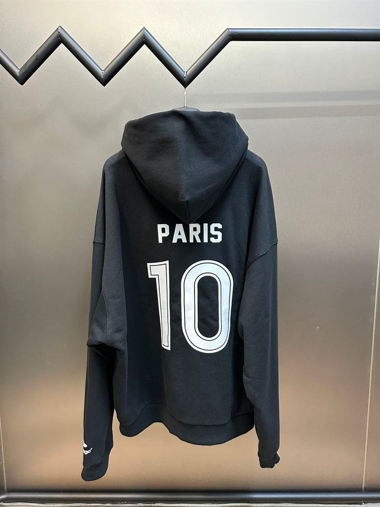 BALENCIAGA PARIS SOCCER ZIP-UP HOODIE MEDIUM FIT IN BLACK WHITE - BH003