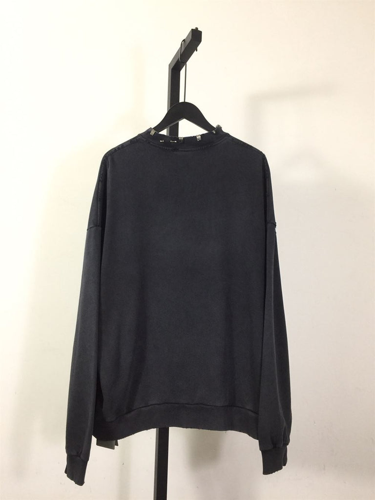 BALENCIAGA PIERCED ROUND SWEATSHIRT OVERSIZED IN BLACK FADED - BH019