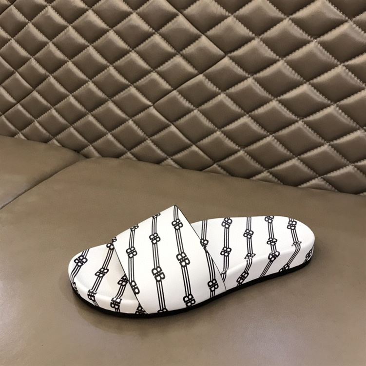 BALENCIAGA POOL SLIDES ALL OVER LOGO WHITE - E002