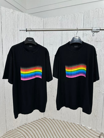 BALENCIAGA RAINBOW FLAG INSIDE-OUT T-SHIRT OVERSIZED IN BLACK - Y032