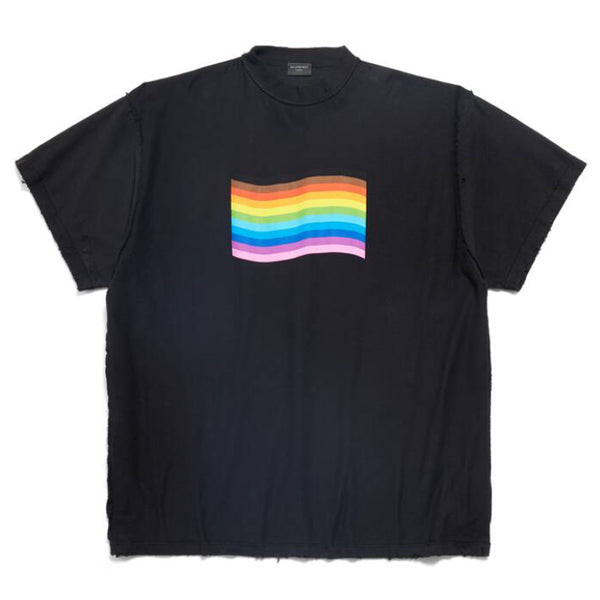 BALENCIAGA RAINBOW FLAG INSIDE-OUT T-SHIRT OVERSIZED IN BLACK - Y032