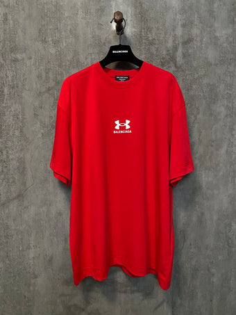 BALENCIAGA UNDER ARMOUR T-SHIRT OVERSIZED FIT IN RED WHITE - Y035