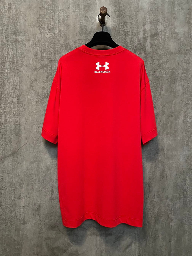 BALENCIAGA UNDER ARMOUR T-SHIRT OVERSIZED FIT IN RED WHITE - Y035