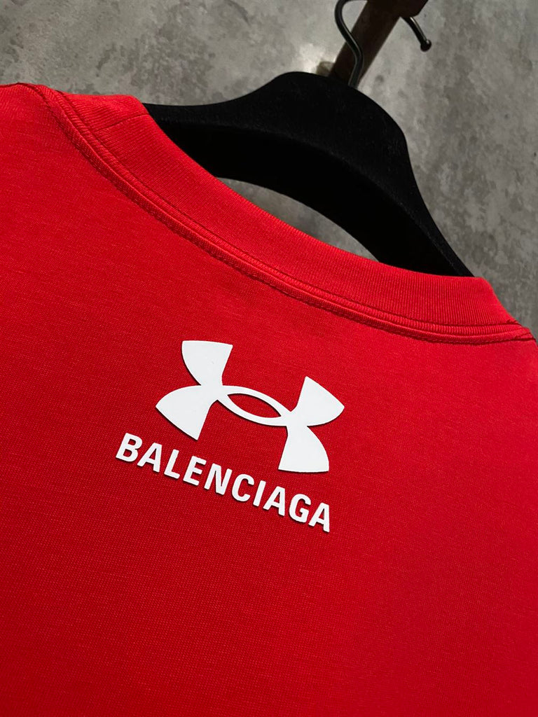 BALENCIAGA UNDER ARMOUR T-SHIRT OVERSIZED FIT IN RED WHITE - Y035