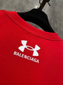 BALENCIAGA UNDER ARMOUR T-SHIRT OVERSIZED FIT IN RED WHITE - Y035