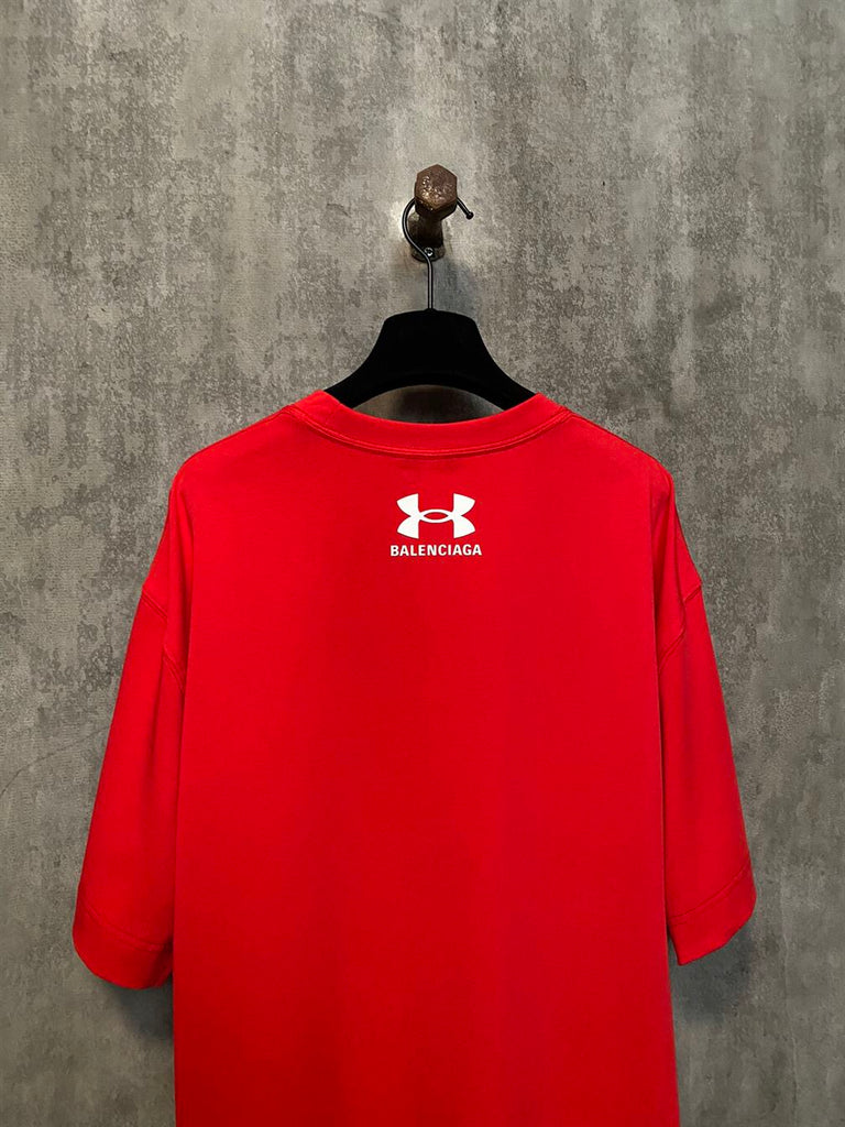 BALENCIAGA UNDER ARMOUR T-SHIRT OVERSIZED FIT IN RED WHITE - Y035