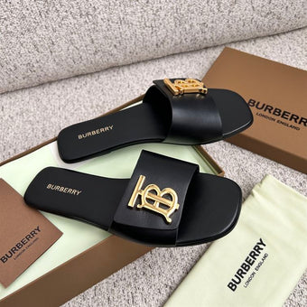 BURBERRY BLACK LEATHER SLIDES WOMEN - U012