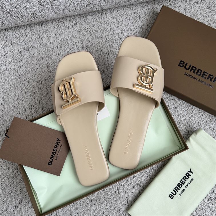 BURBERRY BLACK LEATHER SLIDES WOMEN - U013