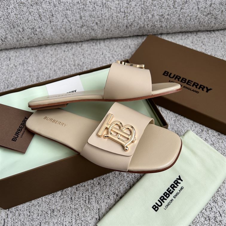 BURBERRY BLACK LEATHER SLIDES WOMEN - U013