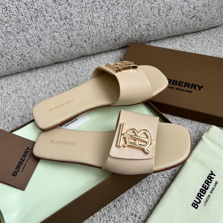 BURBERRY BLACK LEATHER SLIDES WOMEN - U013