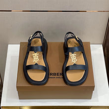 BURBERRY BUCKINGHAM LOGO LEATHER SLINGBACK SANDALS - U034