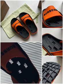 BURBERRY BUCKLOW SLIDES BLACK ORANGE - U008