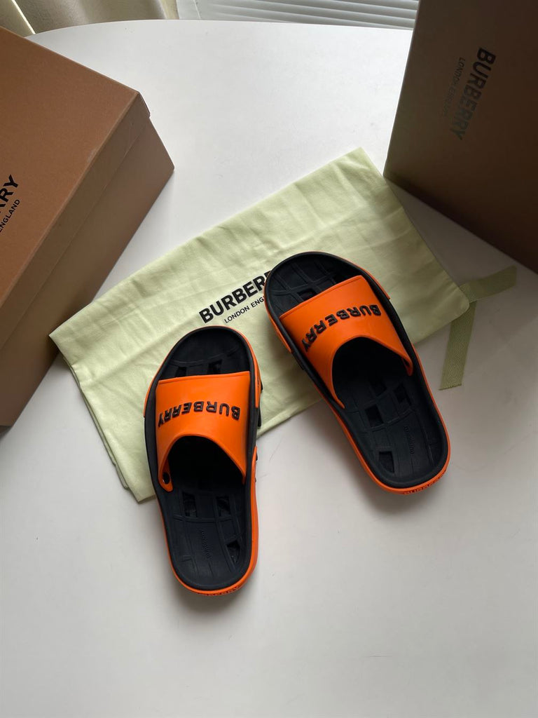 BURBERRY BUCKLOW SLIDES BLACK ORANGE - U008