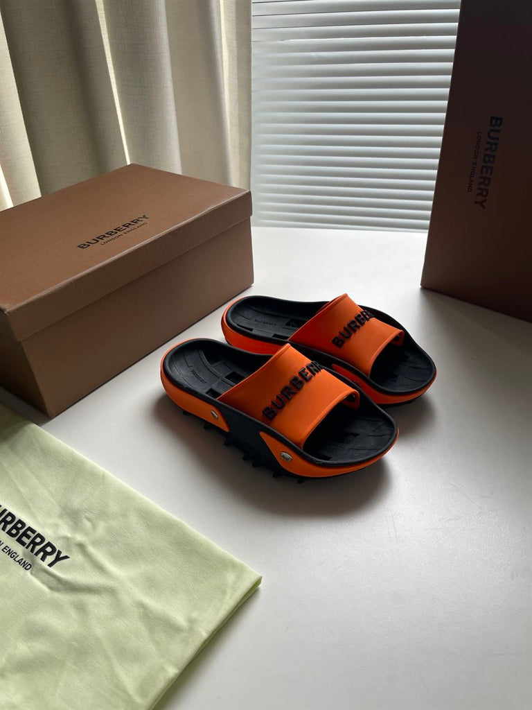 BURBERRY BUCKLOW SLIDES BLACK ORANGE - U008