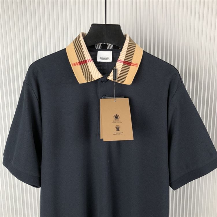 BURBERRY COTTON POLO SHIRT SMOKED NAVY - W003