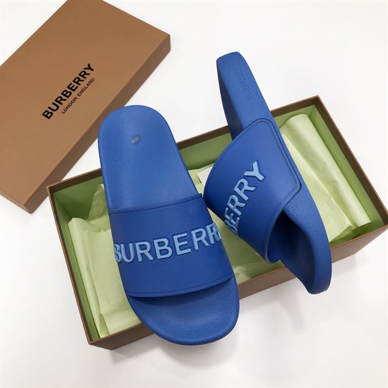 BURBERRY EMBOSSED LOGO SLIDES BUBBLEGUM BLUE - U024