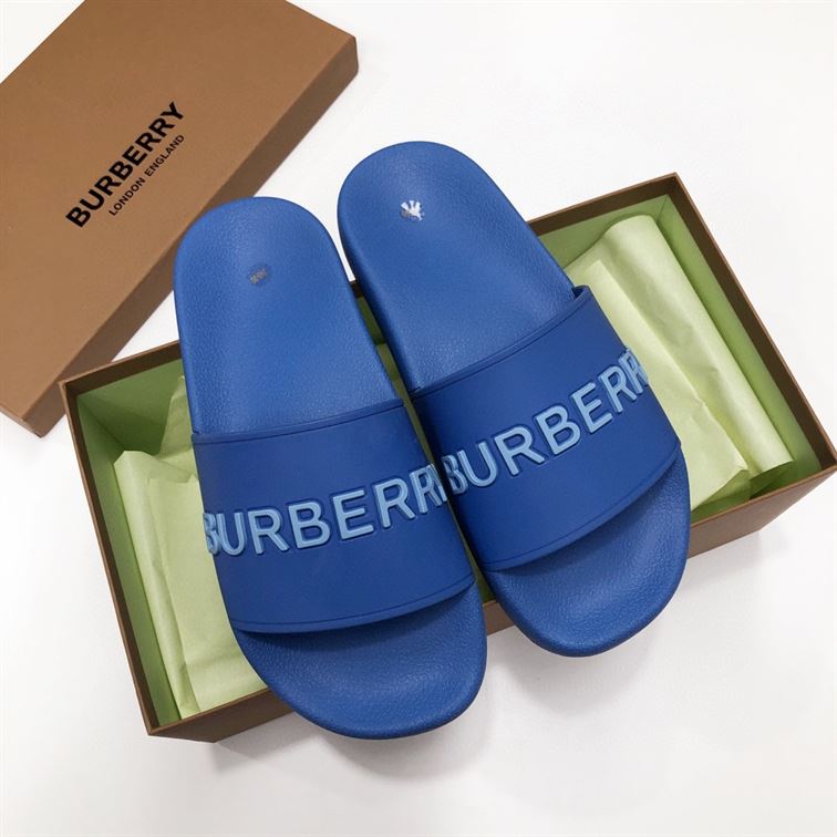 BURBERRY EMBOSSED LOGO SLIDES BUBBLEGUM BLUE - U024