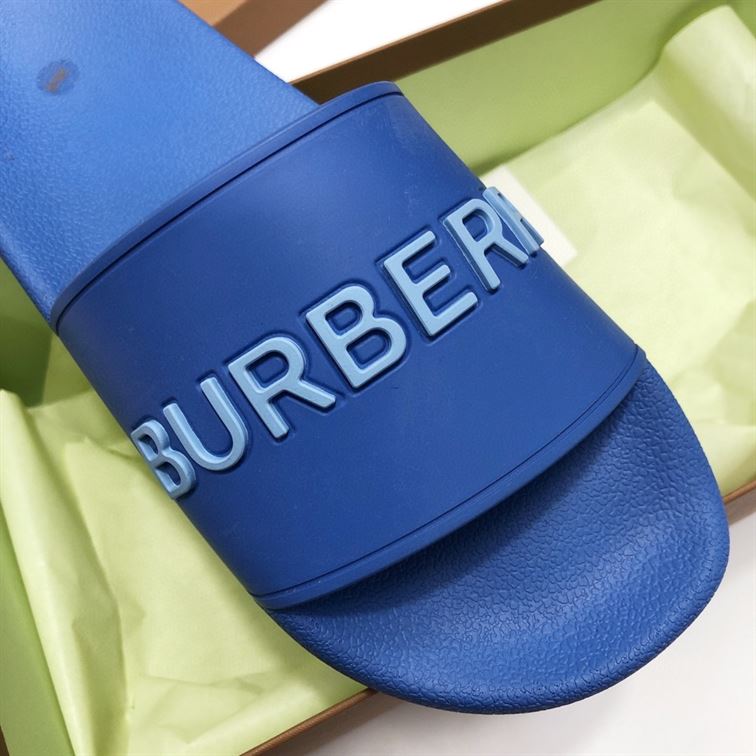 BURBERRY EMBOSSED LOGO SLIDES BUBBLEGUM BLUE - U024