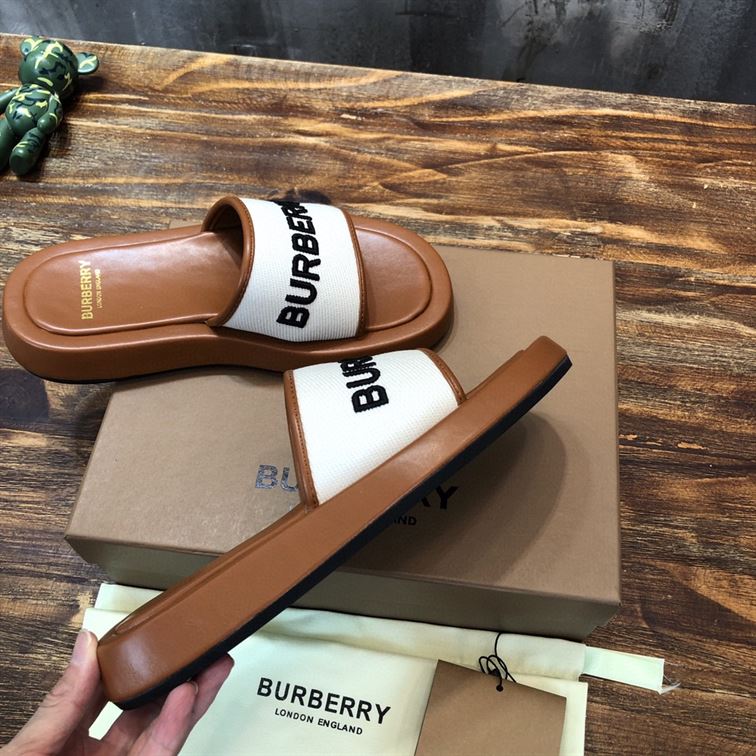 BURBERRY LOGO CANVAS SLIDE SANDALS - U030