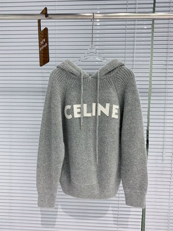 CELINE HOODED SWEATER IN RIBBED WOOL - CR012