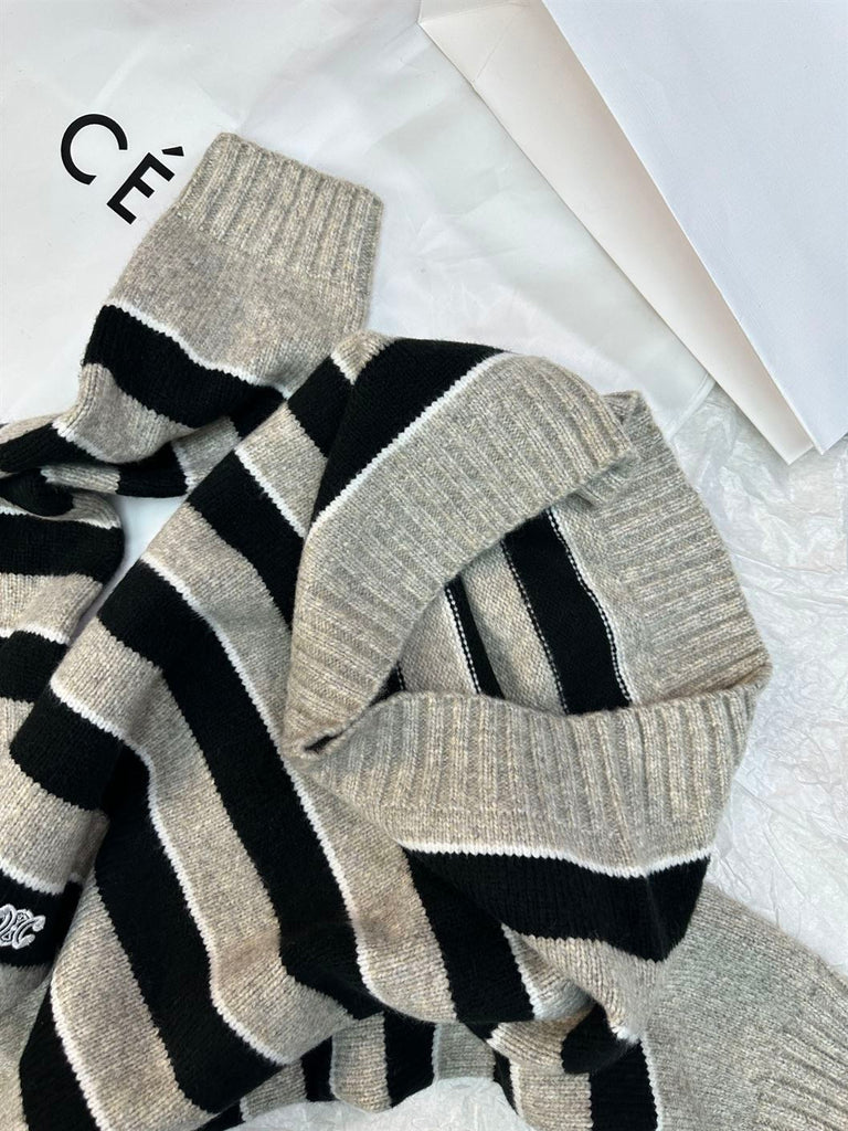 CELINE TRIOMPHE CREW NECK SWEATER IN STRIPED WOOL - CR013