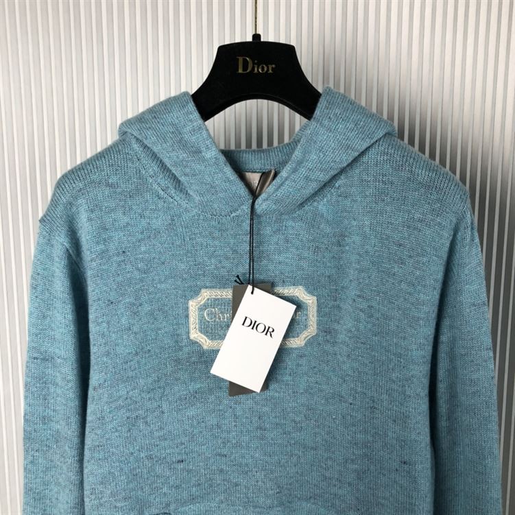 CHRISTIAN DIOR COUTURE HOODED SWEATSHIRT BLUE CASHMERE FLEECE - Z015