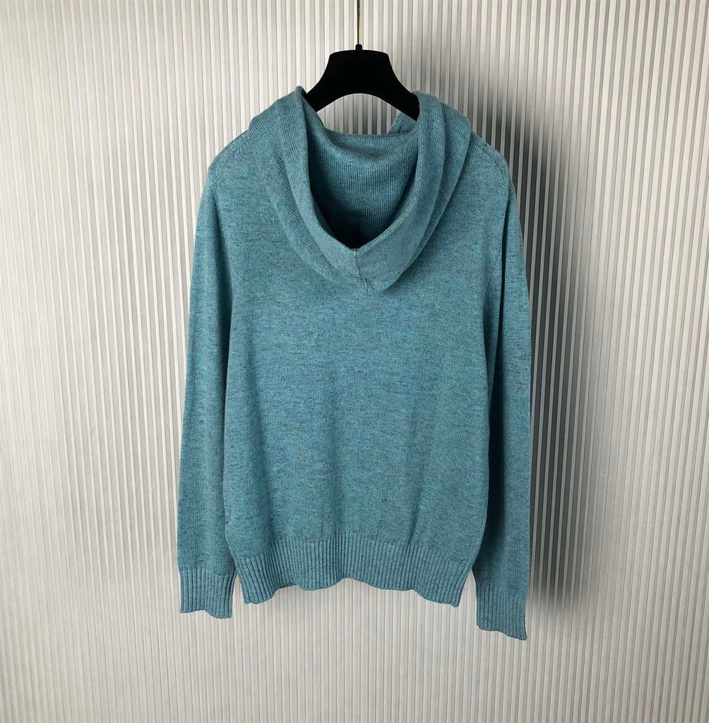 CHRISTIAN DIOR COUTURE HOODED SWEATSHIRT BLUE CASHMERE FLEECE - Z015