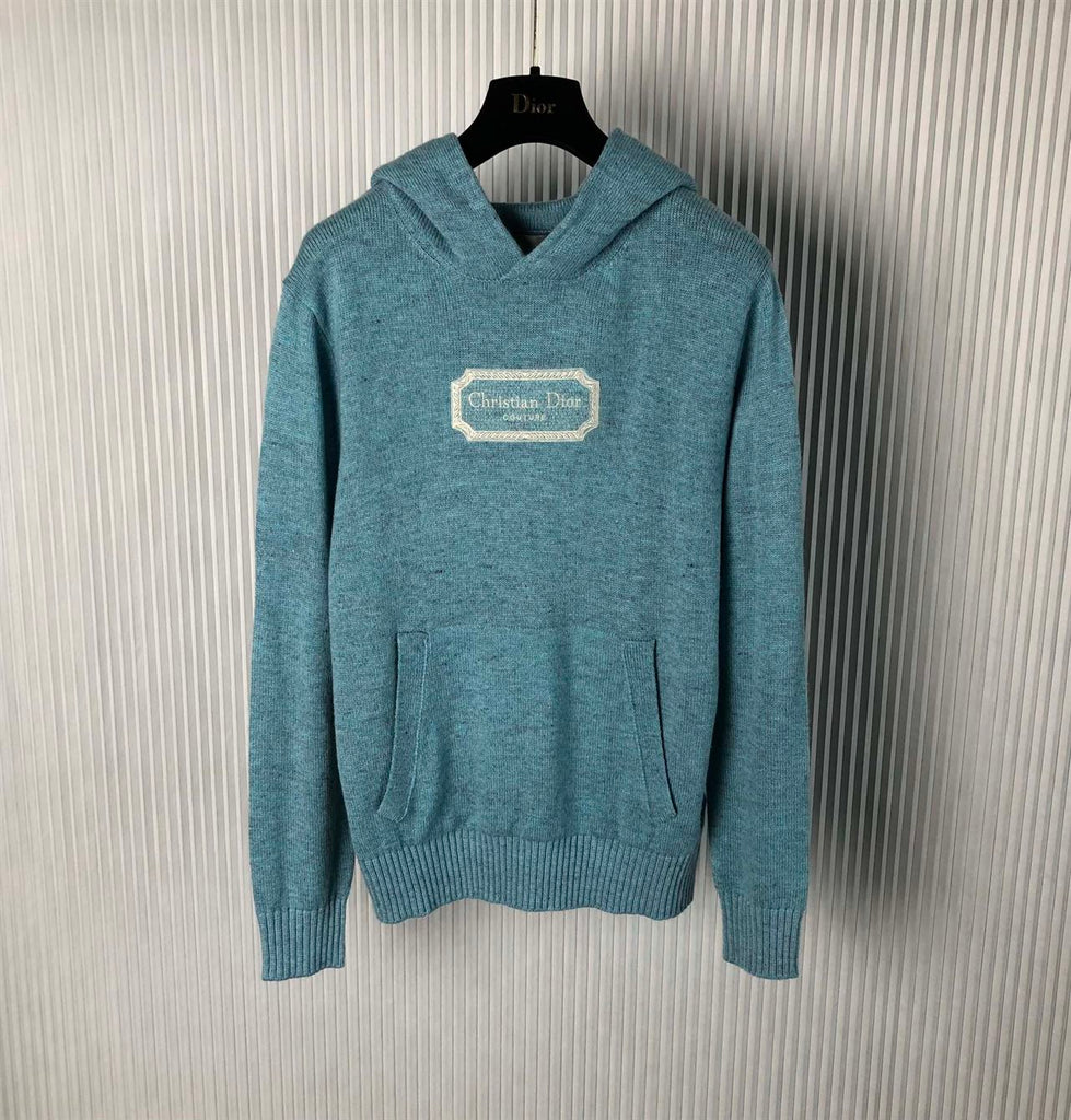 CHRISTIAN DIOR COUTURE HOODED SWEATSHIRT BLUE CASHMERE FLEECE - Z015