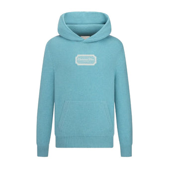 CHRISTIAN DIOR COUTURE HOODED SWEATSHIRT BLUE CASHMERE FLEECE - Z015