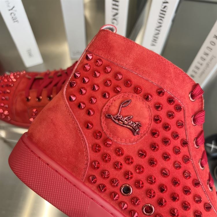 CHRISTIAN LOUBOUTIN LOUIS ORLATO SPIKED SUEDE HIGH-TOP SNEAKERS - C010