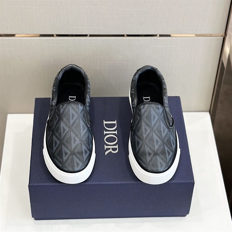 DIOR B101 BLACK CD DIAMOND CANVAS AND SMOOTH CALFSKIN SLIP ON SNEAKERS - I110