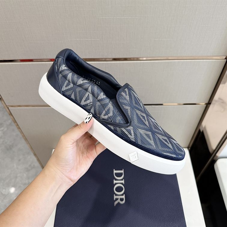 DIOR B101 NAVY BLUE CD DIAMOND CANVAS AND SMOOTH CALFSKIN SLIP ON SNEAKERS - I111