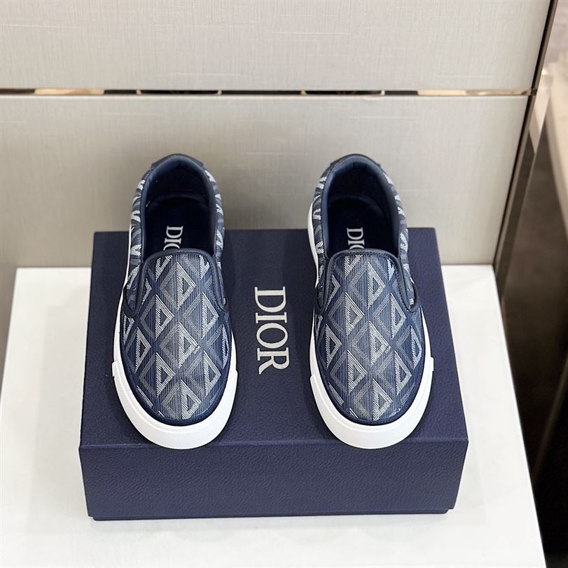 DIOR B101 NAVY BLUE CD DIAMOND CANVAS AND SMOOTH CALFSKIN SLIP ON SNEAKERS - I111