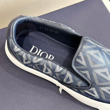 DIOR B101 NAVY BLUE CD DIAMOND CANVAS AND SMOOTH CALFSKIN SLIP ON SNEAKERS - I111