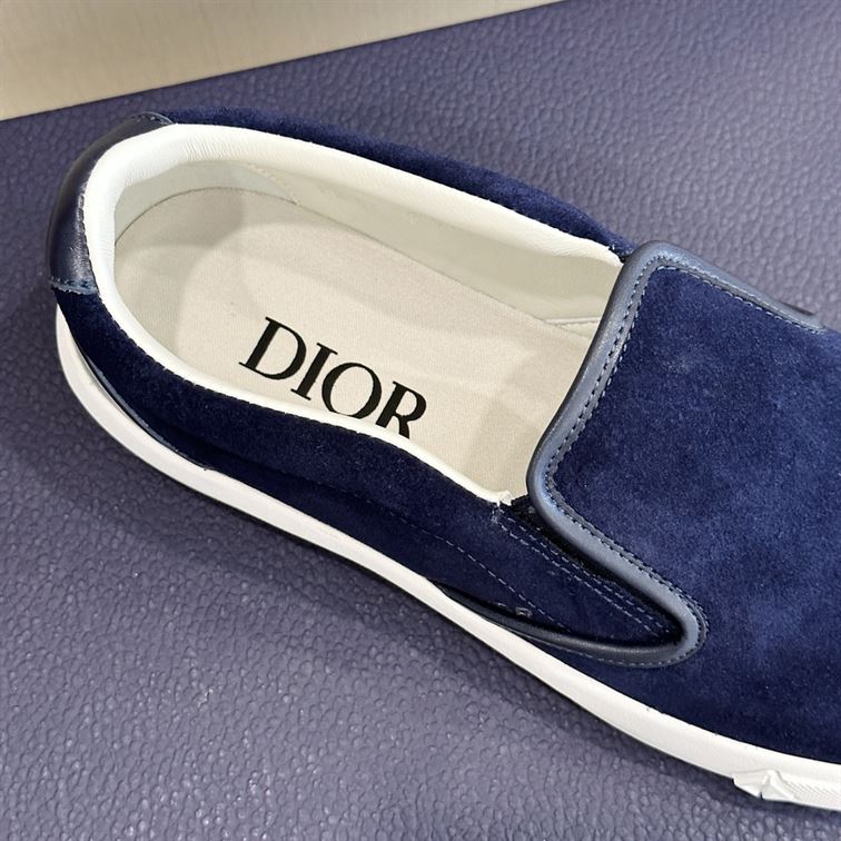 DIOR B101 NAVY BLUE SUEDE AND SMOOTH CALFSKIN SLIP ON SNEAKERS - I112