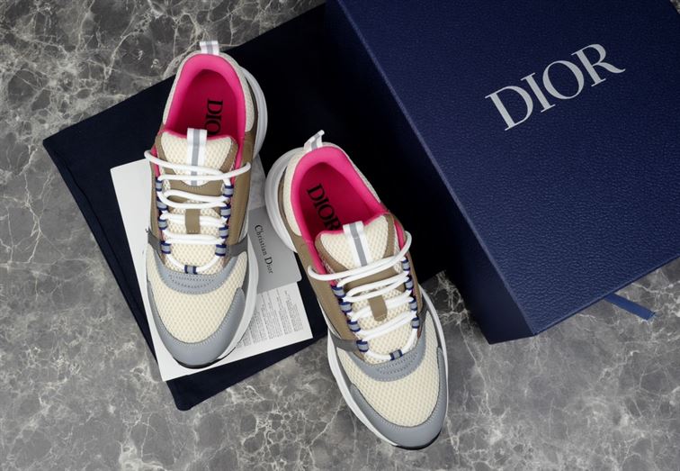 DIOR B22 SNEAKER BEIGE DEEP GREY BROWN CALFSKIN - I036