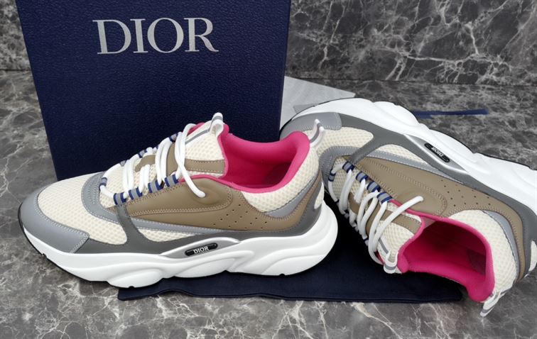 DIOR B22 SNEAKER BEIGE DEEP GREY BROWN CALFSKIN - I036