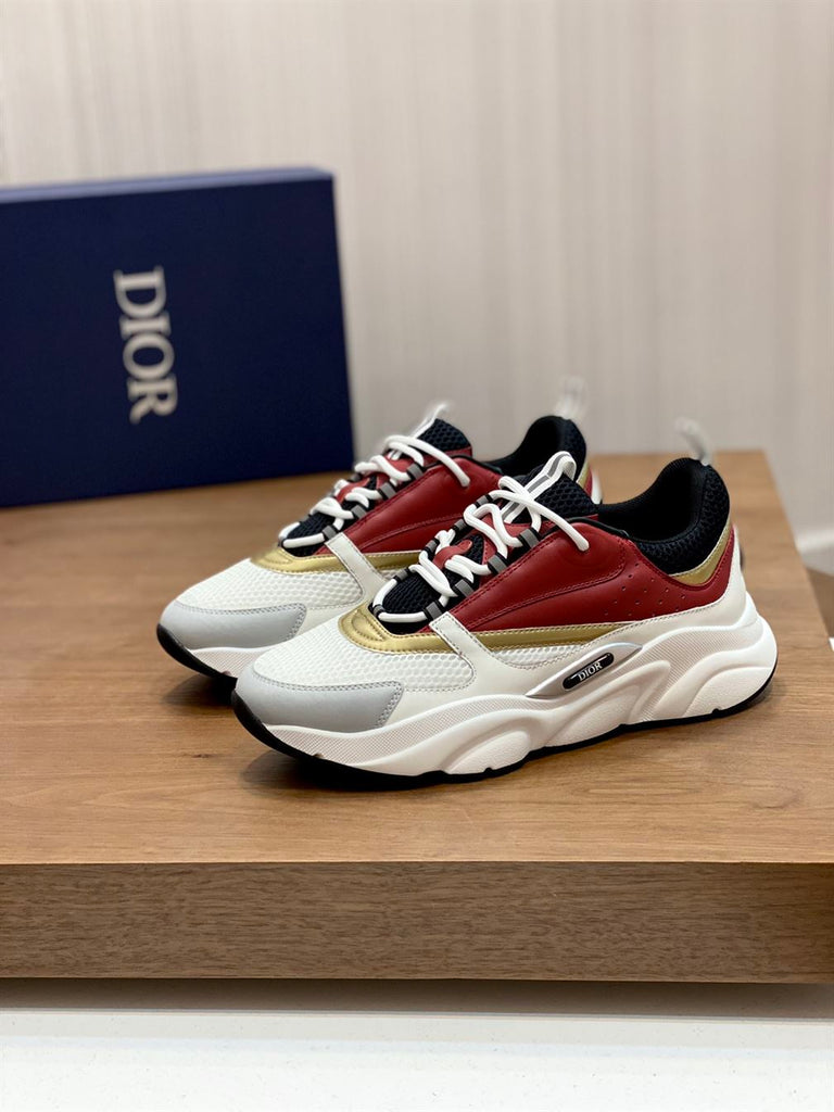 DIOR B22 SNEAKER WHITE BLACK BURGUNDY GOLD - I030